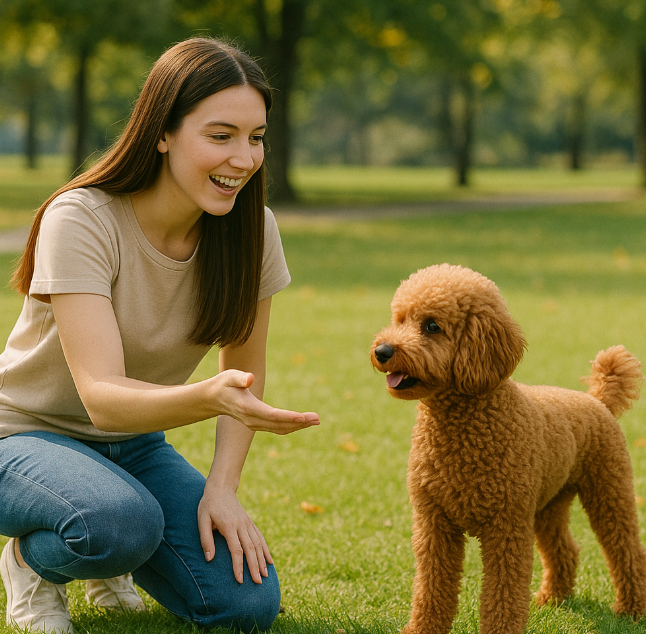 강아지 이름 부르는 주인 사진