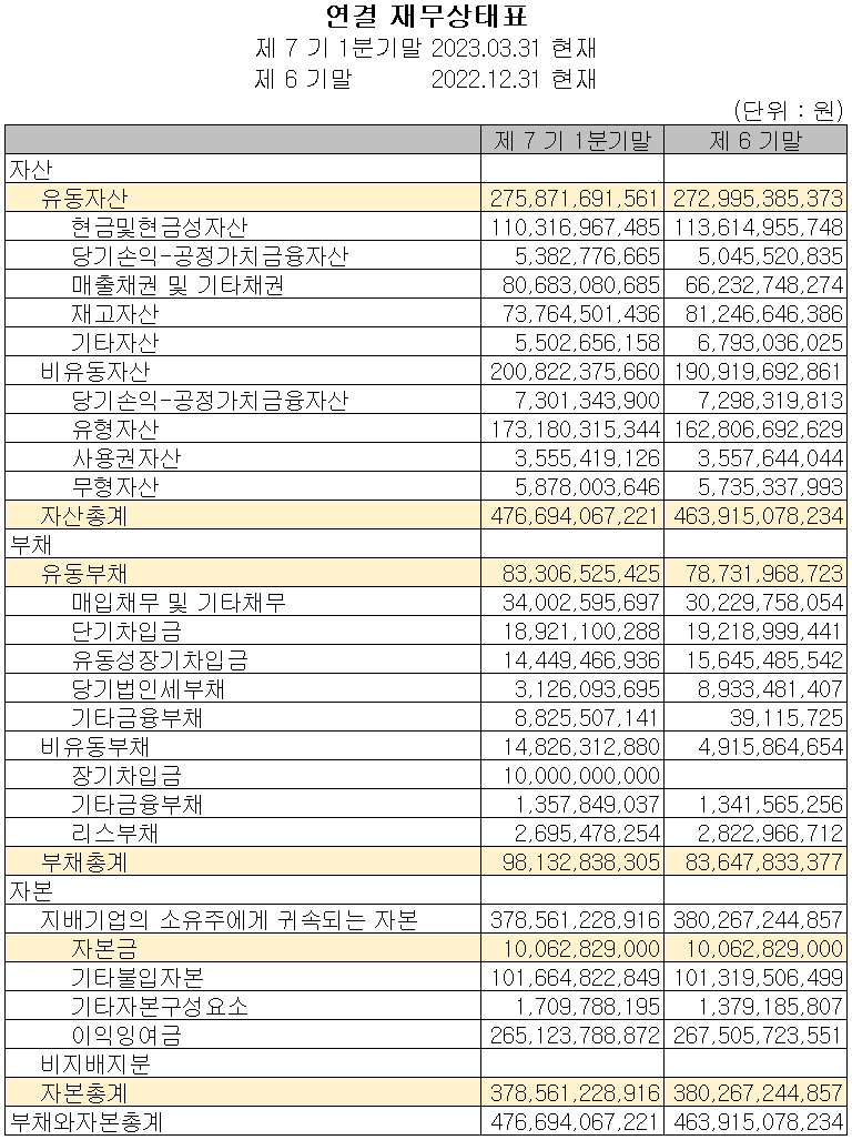 이녹스첨단소재 - 재무상태표