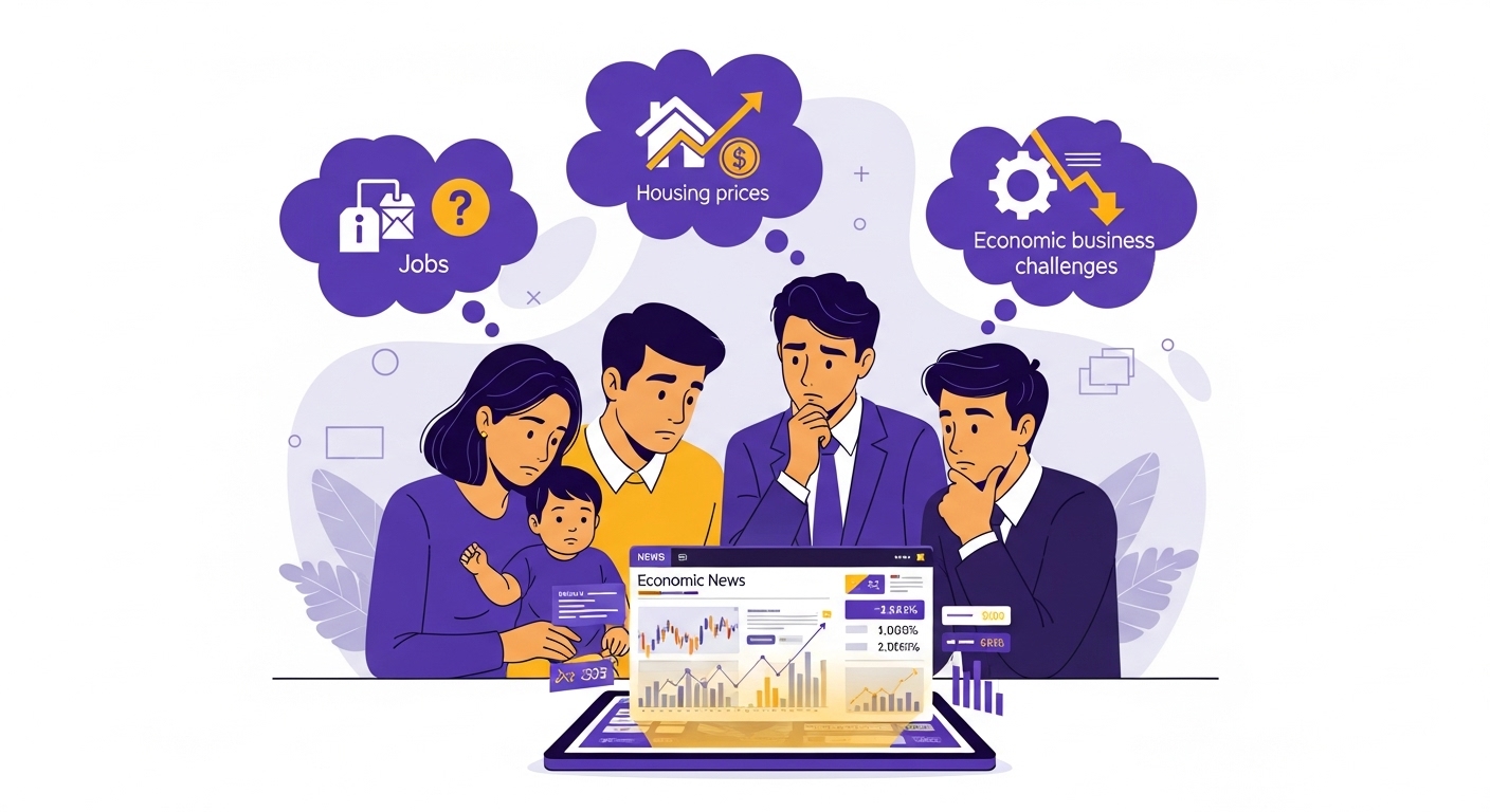 고용 및 부동산 시장의 불확실성을 고민하는 다양한 사람들의 모습