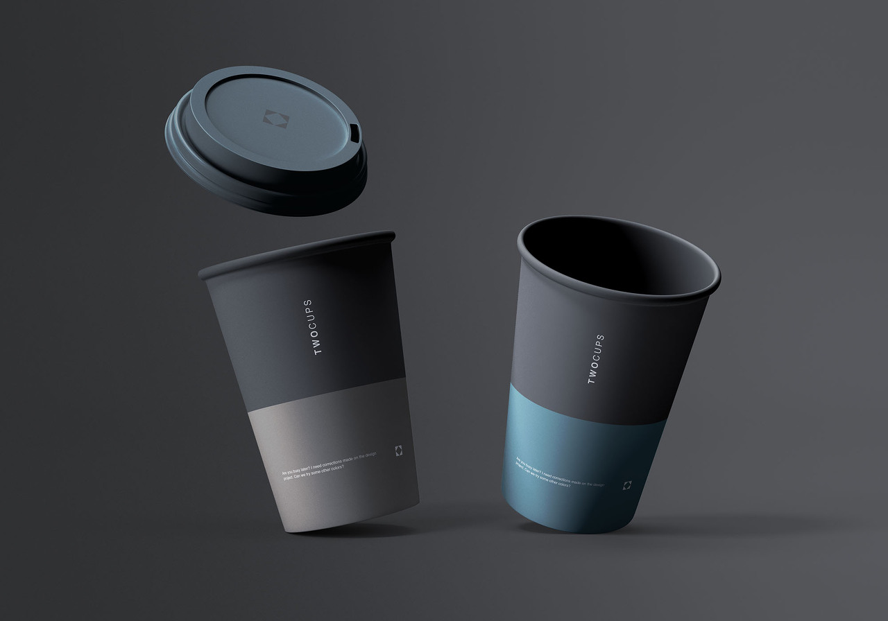 Two Disposable Coffee Cups Mockup(일회용 커피 컵 두 개 목업)