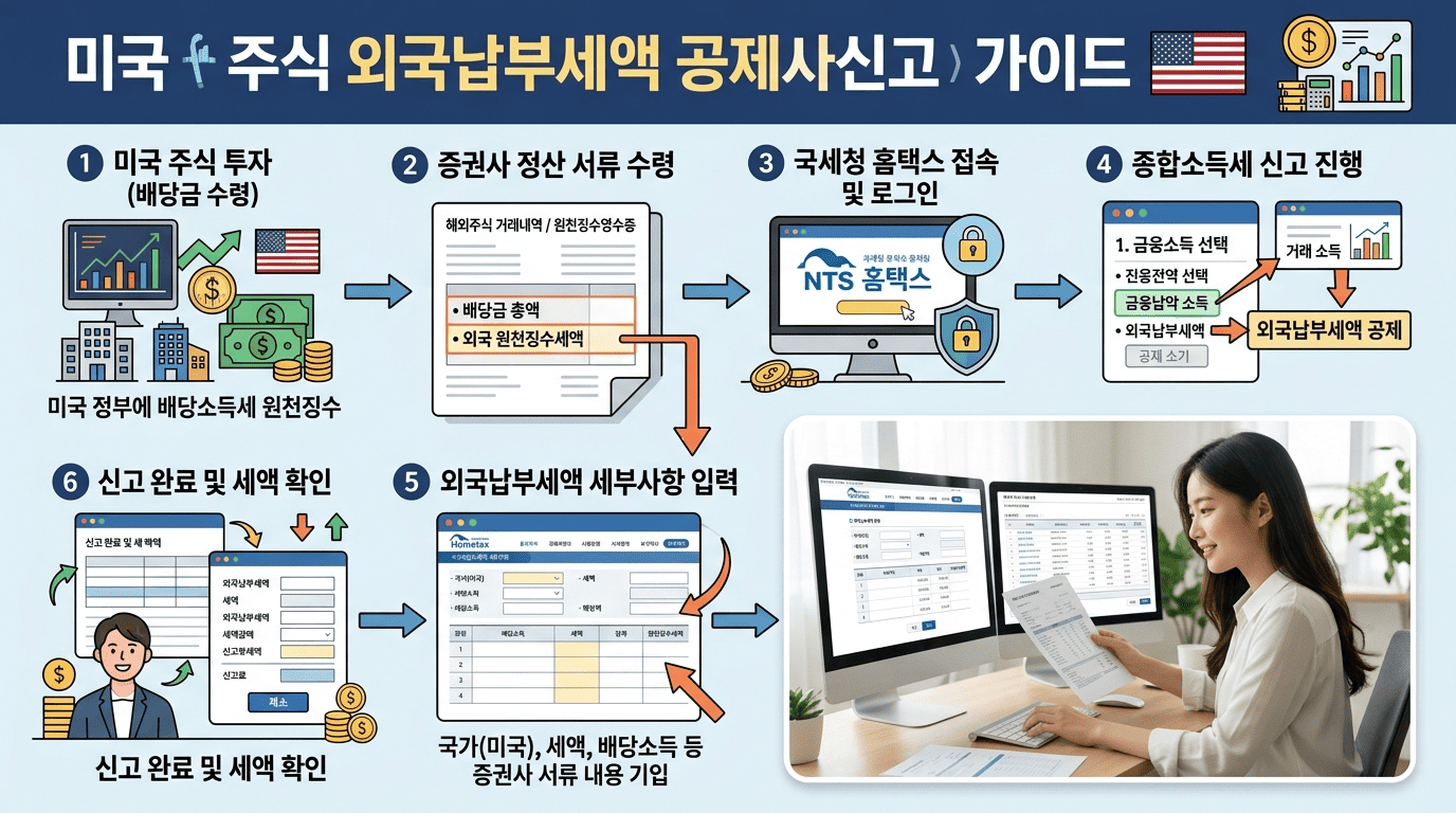 2026년 연봉+배당 1.3억이면 종합소득세 얼마나 나올까? 홈택스 종소세 신고 + 미국주식 외국납부세액 신고 방법 총정리