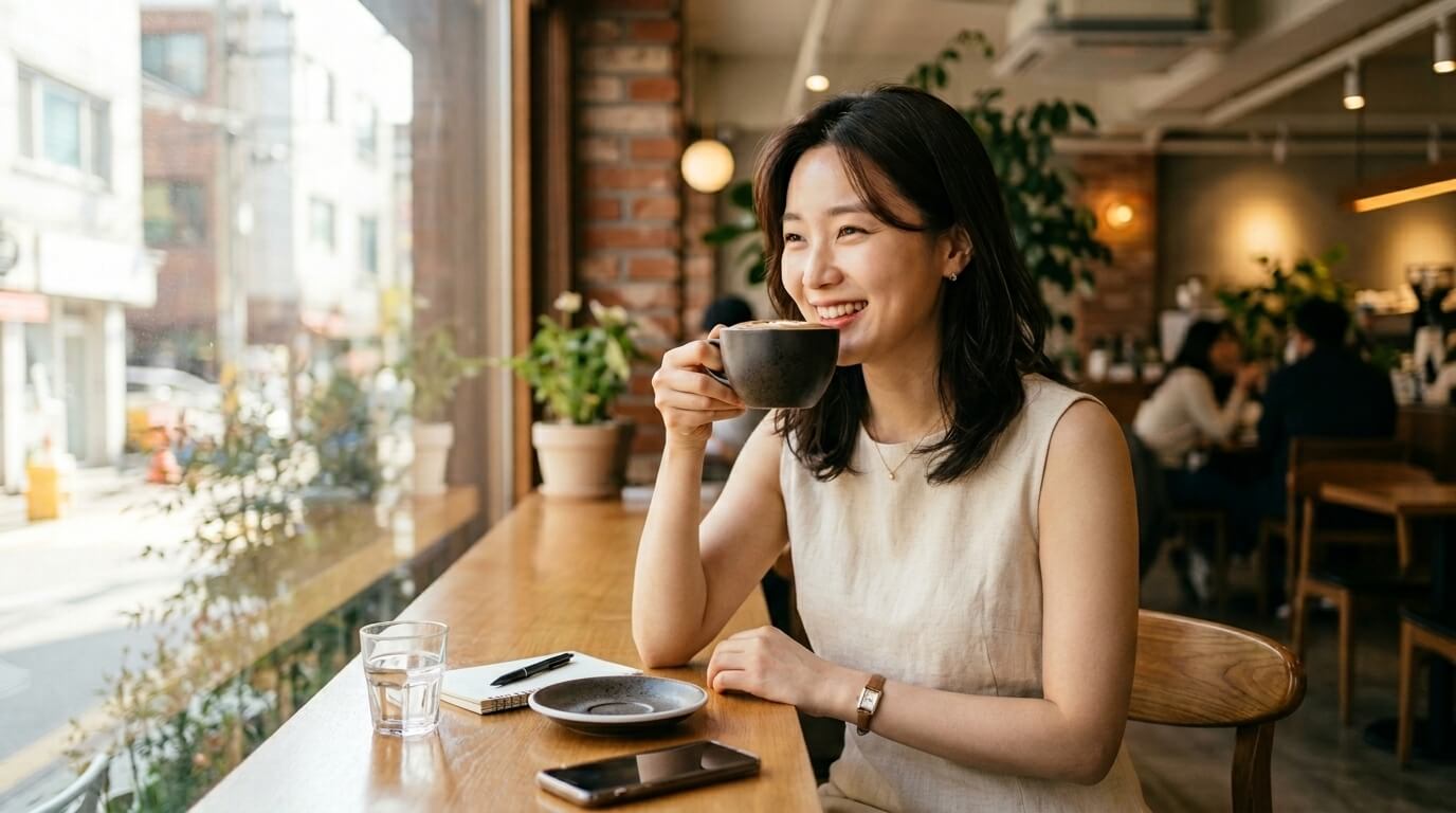 카페에서 커피를 즐기는 직장인 모습