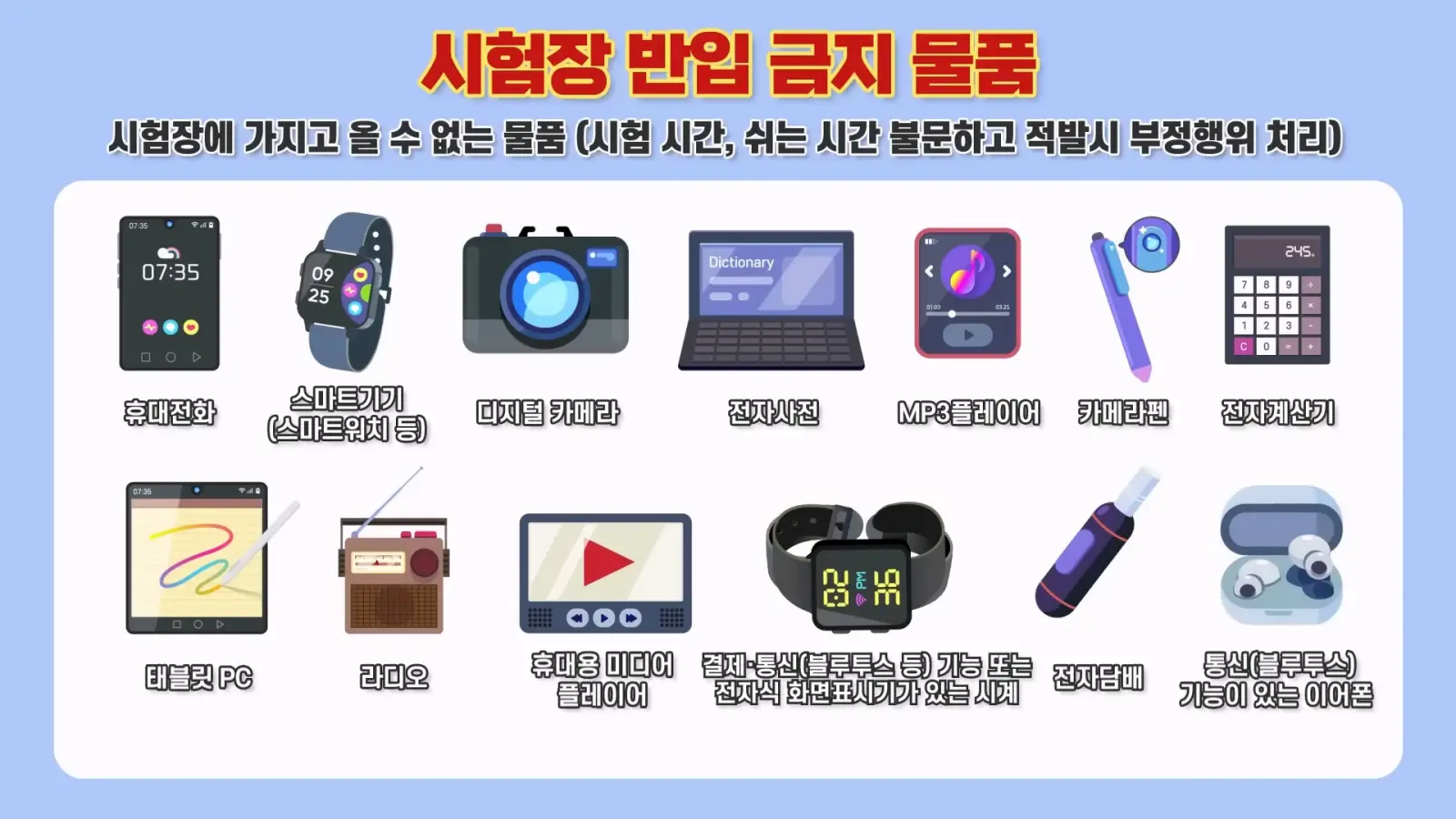 시험장 반입 금지 물품