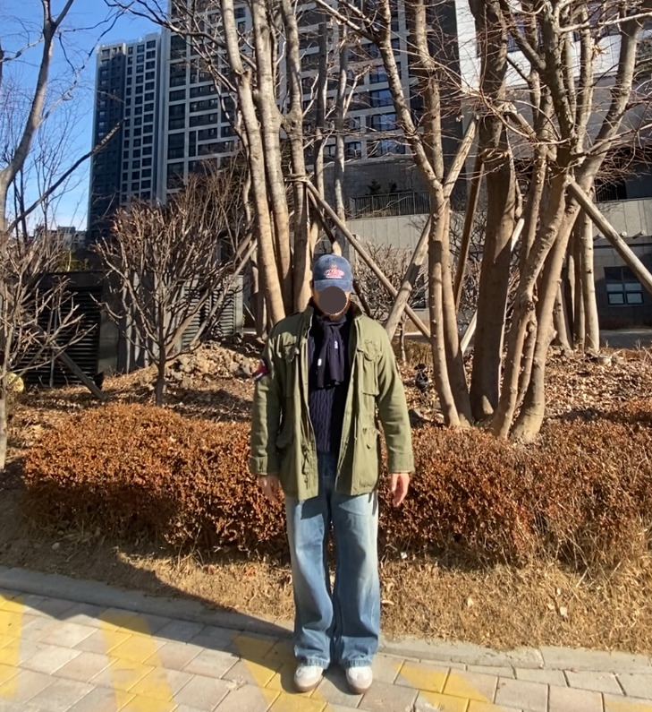 데일리룩('26.1.30.)브이투 스톤워싱 빈티지 볼캡, 폴로랄프로렌 M-65 야상재킷, 세컨모놀로그 머플러, 후브스 케이블 니트, 에러스익셉티드 왁스데님팬츠, 커스텀에이드 독일군