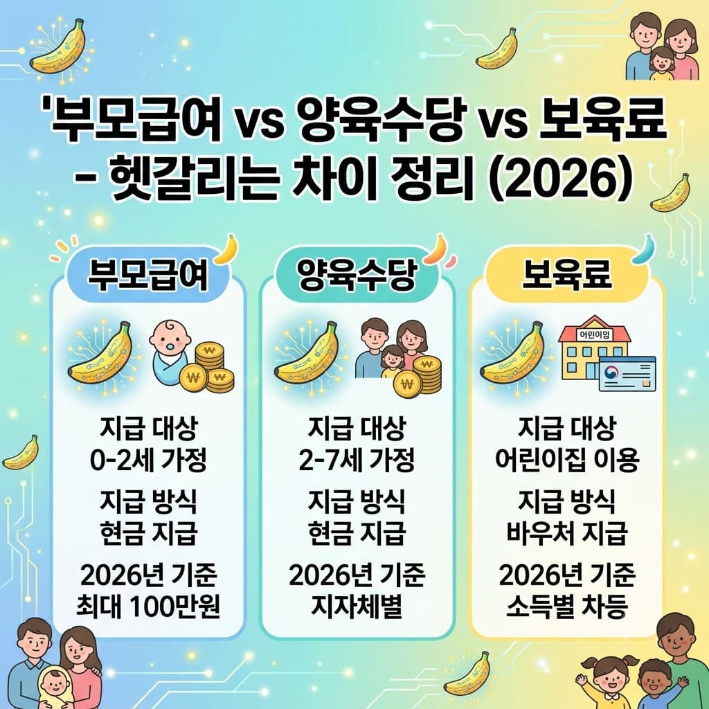 부모급여 가정양육수당 보육료 차이 2026 나이 양육방식 비교표