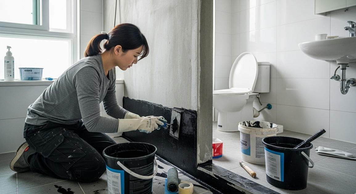 ํ์ฅ์ค ๋ฐฐ์ ๊ณต์ฌ ์ค์ธ ์ฌ์ฑ