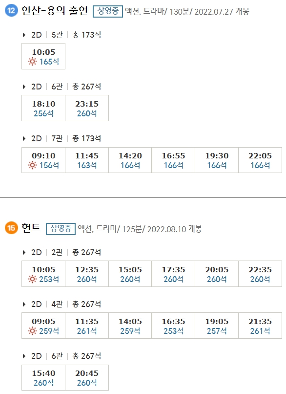 대전터미널 CGV 상영시간표