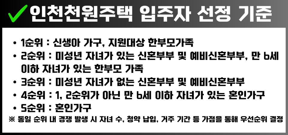 인천천원주택 입주자 선정 기준