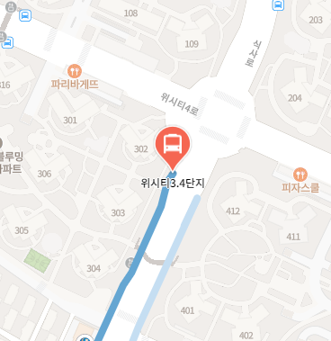 위시티3.4단지에서 인천공항 리무진 공항버스(7400번) 지도 위치