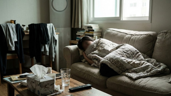 숙취에 힘들어하는 모습