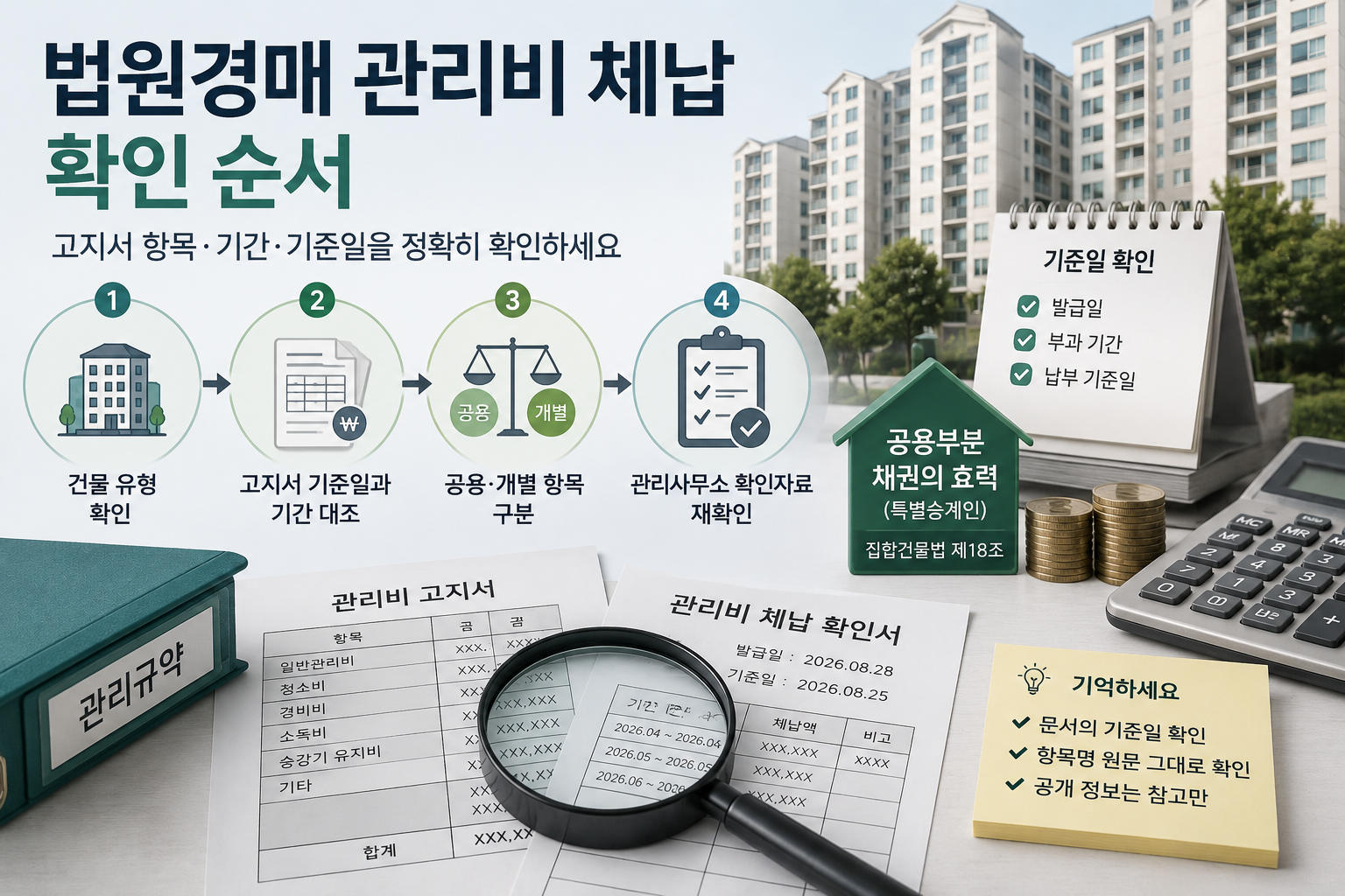 법원경매 관리비 체납의 건물 유형&middot;고지서&middot;공용&middot;개별 항목 확인 순서