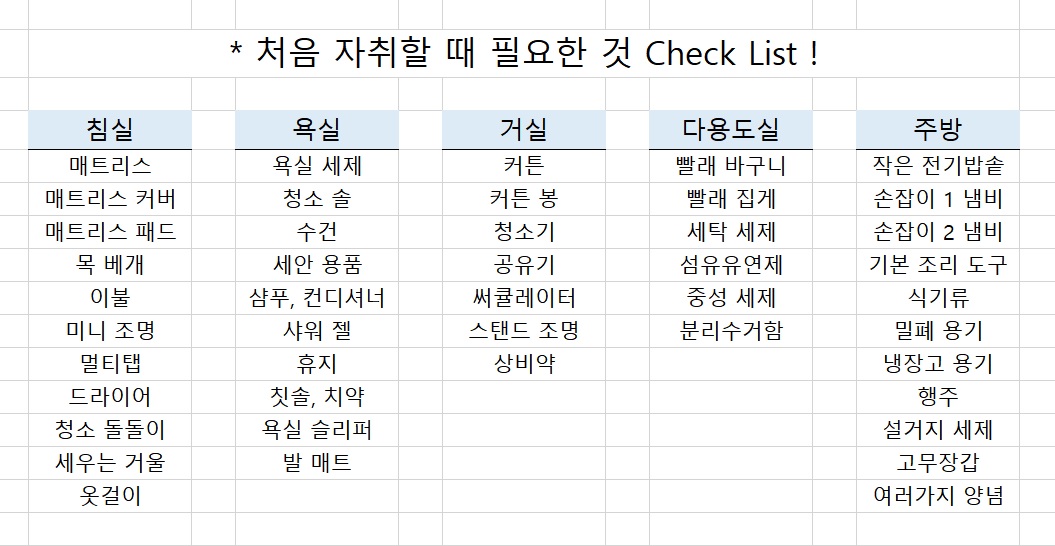 처음-자취할-때-필요한-체크리스트-엑셀-캡쳐-이미지