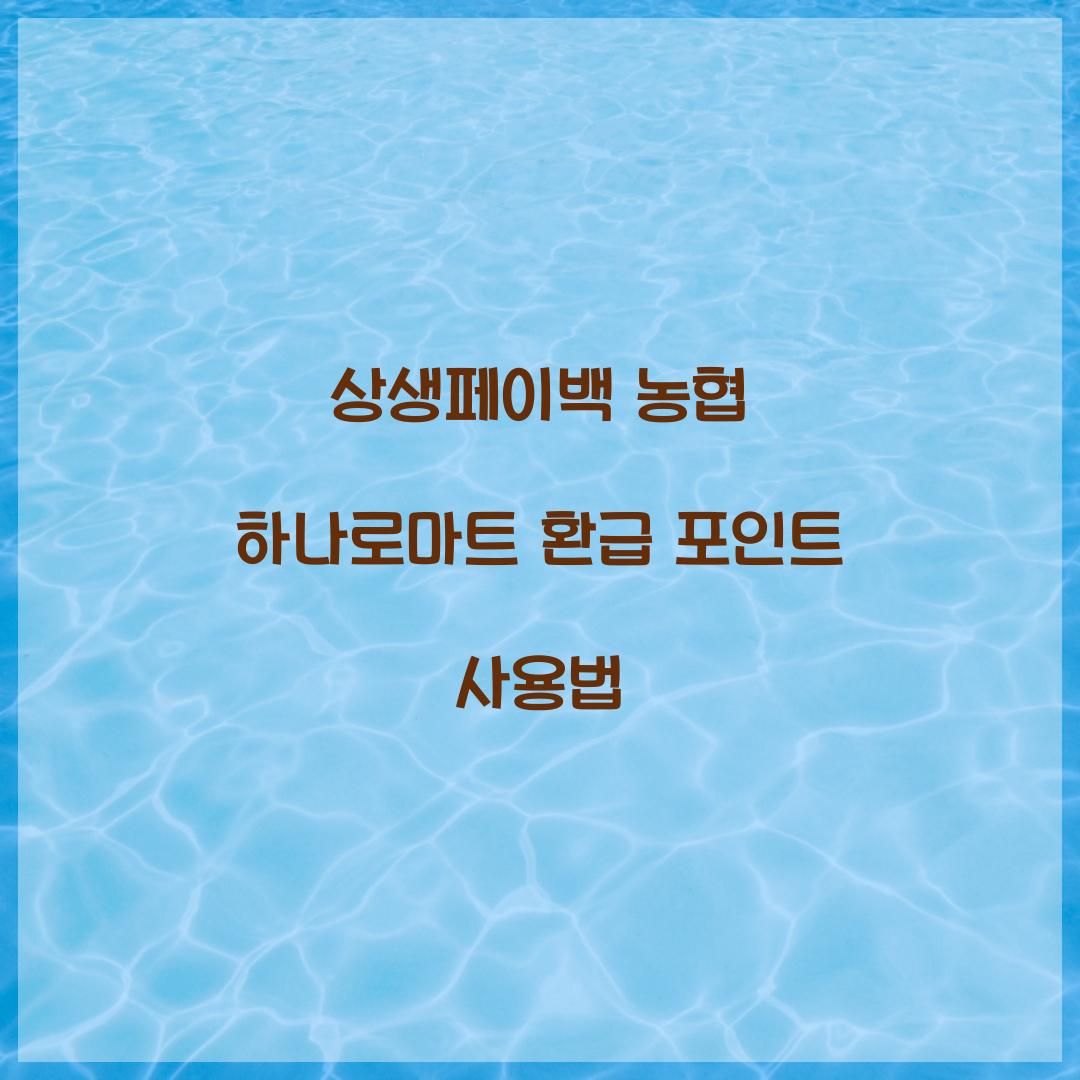 상생페이백 농협 하나로마트 환급 포인트 사용법