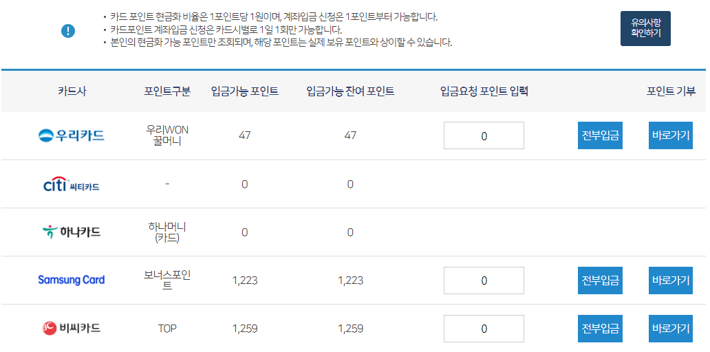 포인트 입금