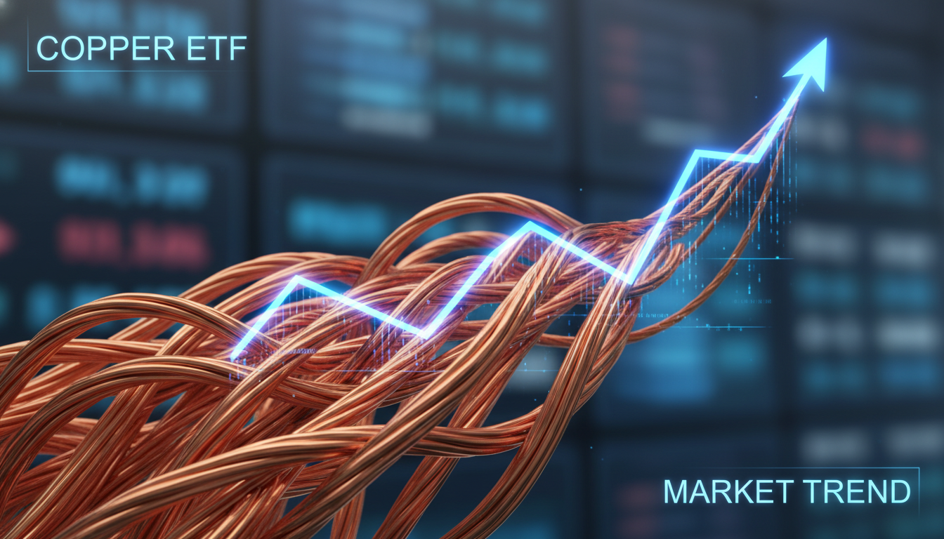 구리 원자재 가격 상승 트렌드와 구리 ETF 투자를 상징하는 금융 차트 일러스트