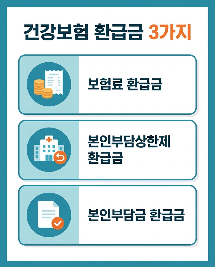 건강보험 환급금 종류 세 가지 보험료 본인부담상한제 본인부담금 인포그래픽