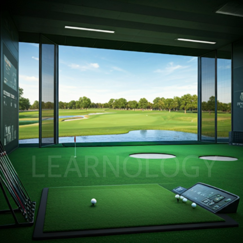 시뮬레이터가 있는 실내 골프 연습장 이미지