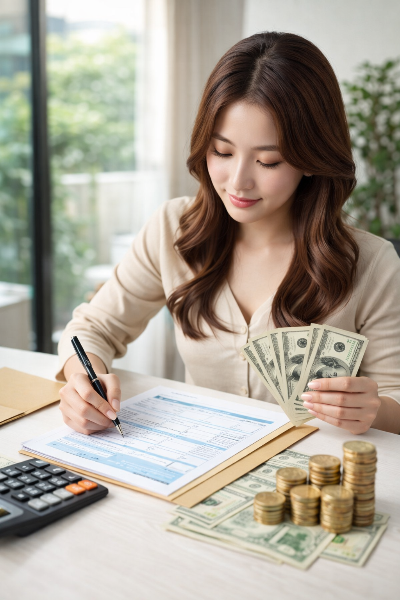 세금을 계산하고 있는 여자