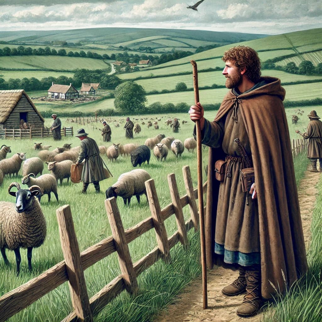 중세 유럽 공공 방목지를 관리하고 있는 공공 방목지 관리자(Common Pasture Warden) 이미지