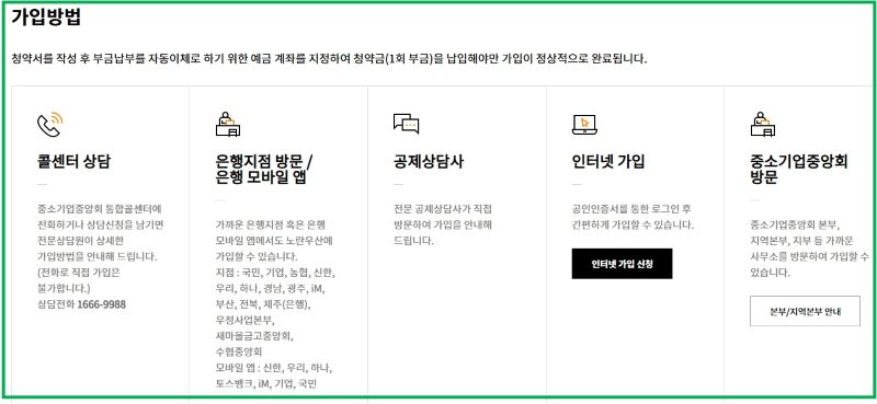 중소기업 중앙회 사이트에 다양한 가입방법을 적시한 내용 캡쳐한 이미지