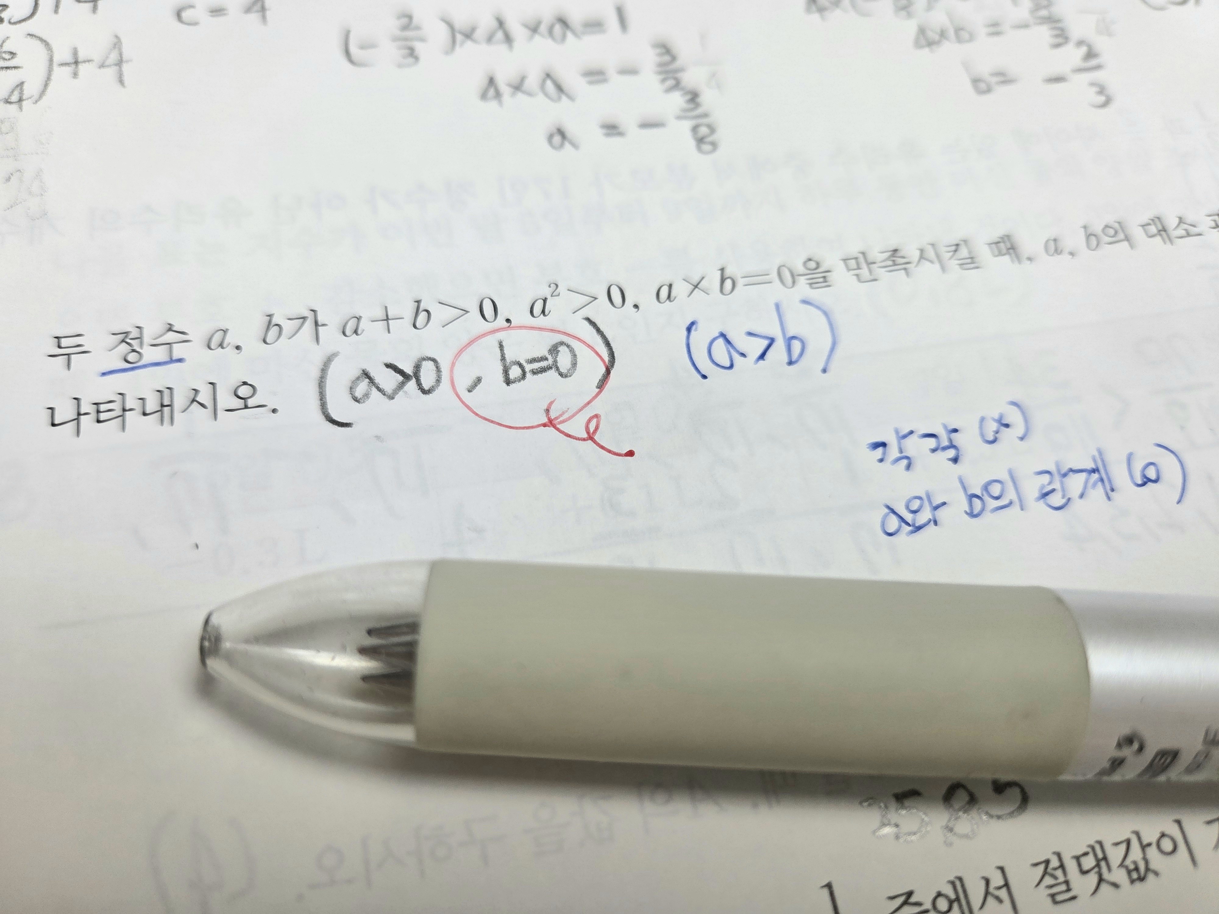 아이가 풀었던 에이급 문제집중 일부입니다. 파란색으로 오답을 하고, 빨간색으로 채점을했었죠. 잘보이고, 시간이 지나도 잘지워져요