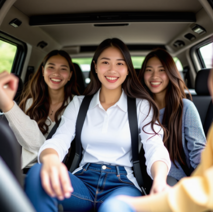 승합차에 친구들과 탑승한 직장인