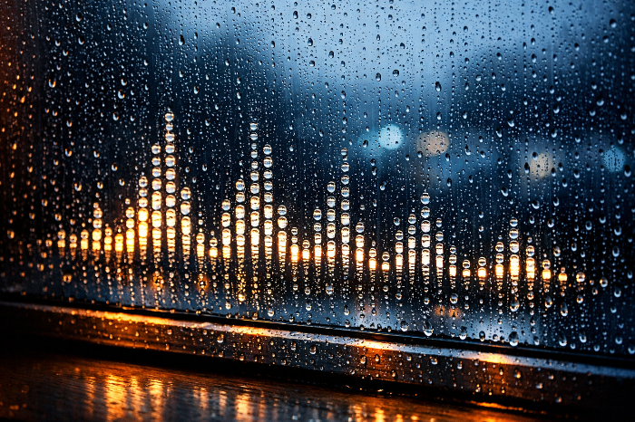 강수량과 기상 데이터를 분석하여 실시간으로 생성되는 비 오는 날의 생성형 배경음악 이미지.