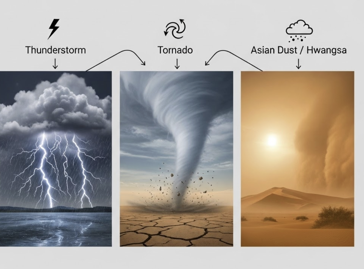 뇌우, 토네이도, 황사 등 악기상: 하늘의 변덕이 부르는 국지적 위협