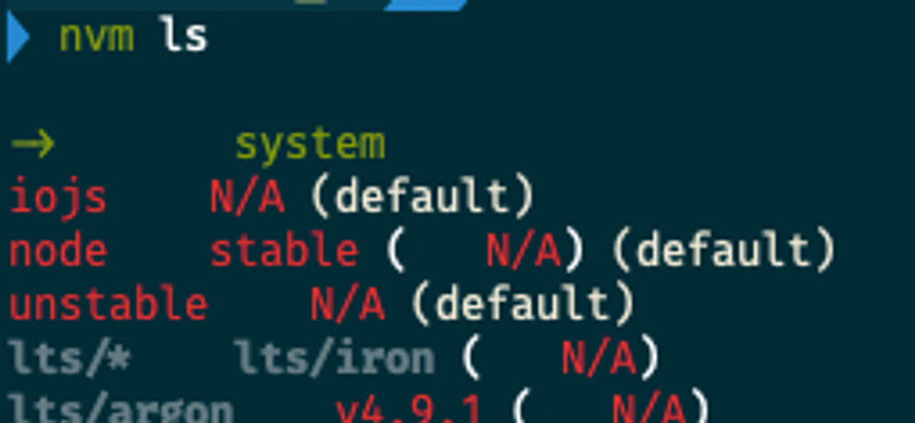 nvm ls 명령어 실행 후 설치된 Node.js 버전이 없는 화면
