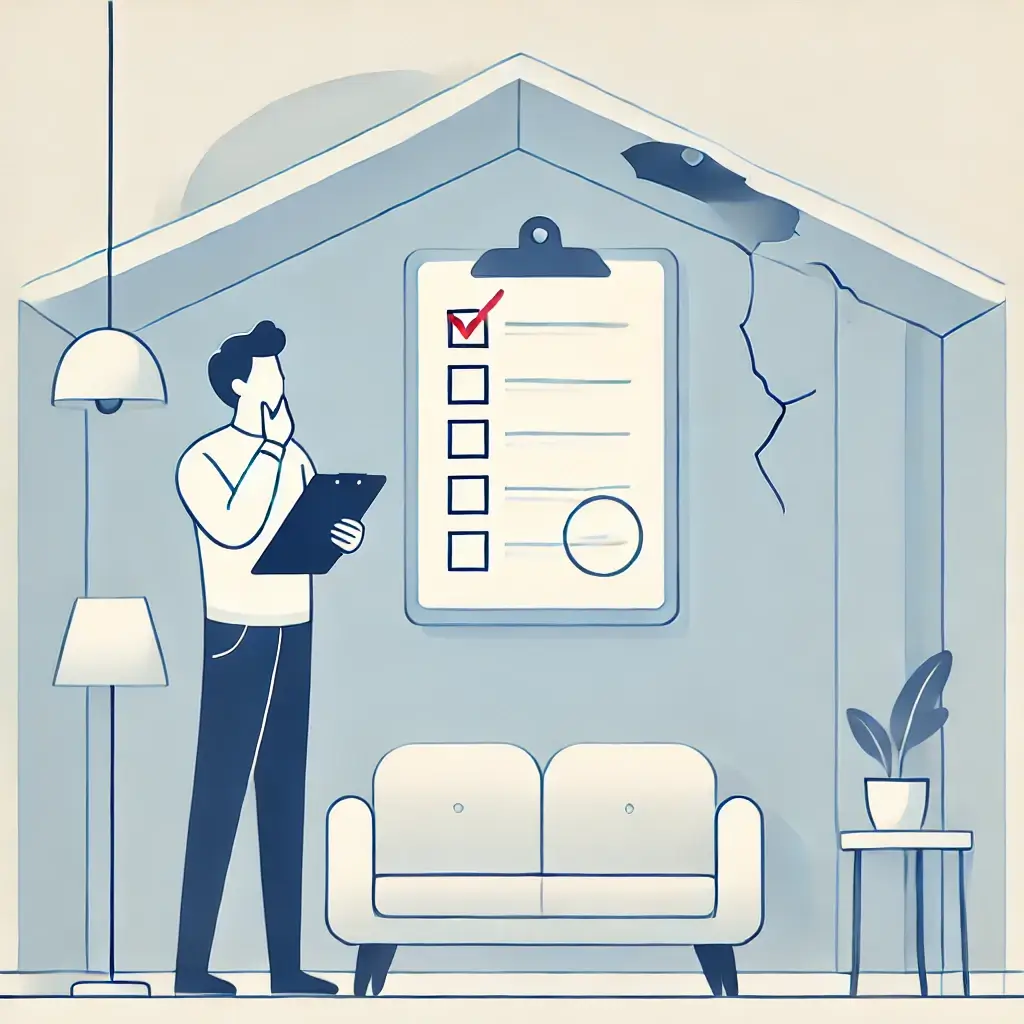 빌라 내부를 체크리스트로 점검하는 구매자