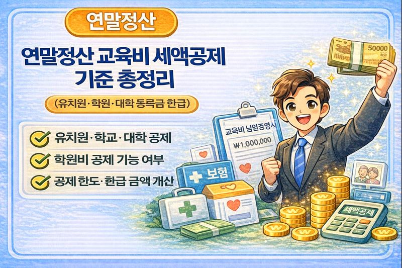 연말정산 교육비 세액공제 기준 총정리 (유치원&middot;학원&middot;대학 등록금 환급)