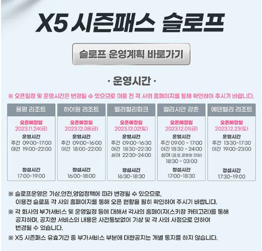 X5시즌패스슬로프 운영시간