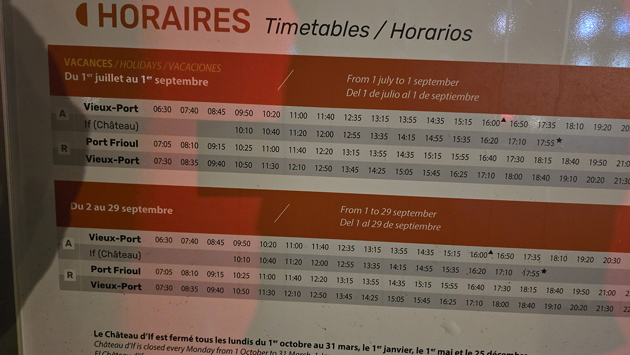 이프섬, 프리울섬 페리 시간표