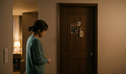 굳게 닫힌 아들의 방문 앞에 선 엄마의 뒷모습