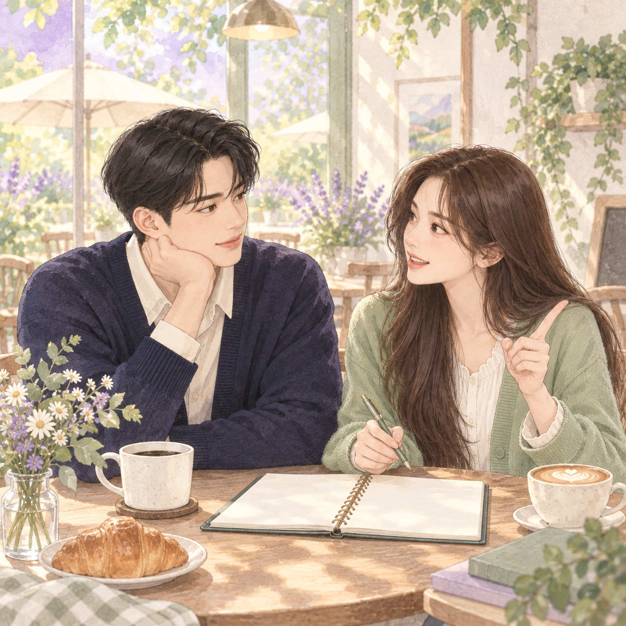 하린과 태준이 함께 편안한 주말 일정을 조율하는 모습