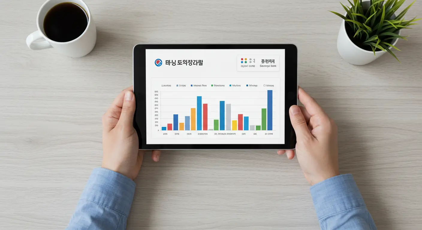 태블릿 화면에 표시된 OK, 페퍼 등 주요 저축은행의 월세 보증금 대출 금리, 한도가 비교된 표가 떠 있는 모습