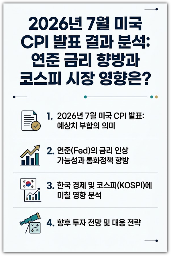 미국 2026년 7월 CPI 발표 결과, 연준 금리 인상 가능성, 한국 경제, 코스피 영향, 향후 전망 분석