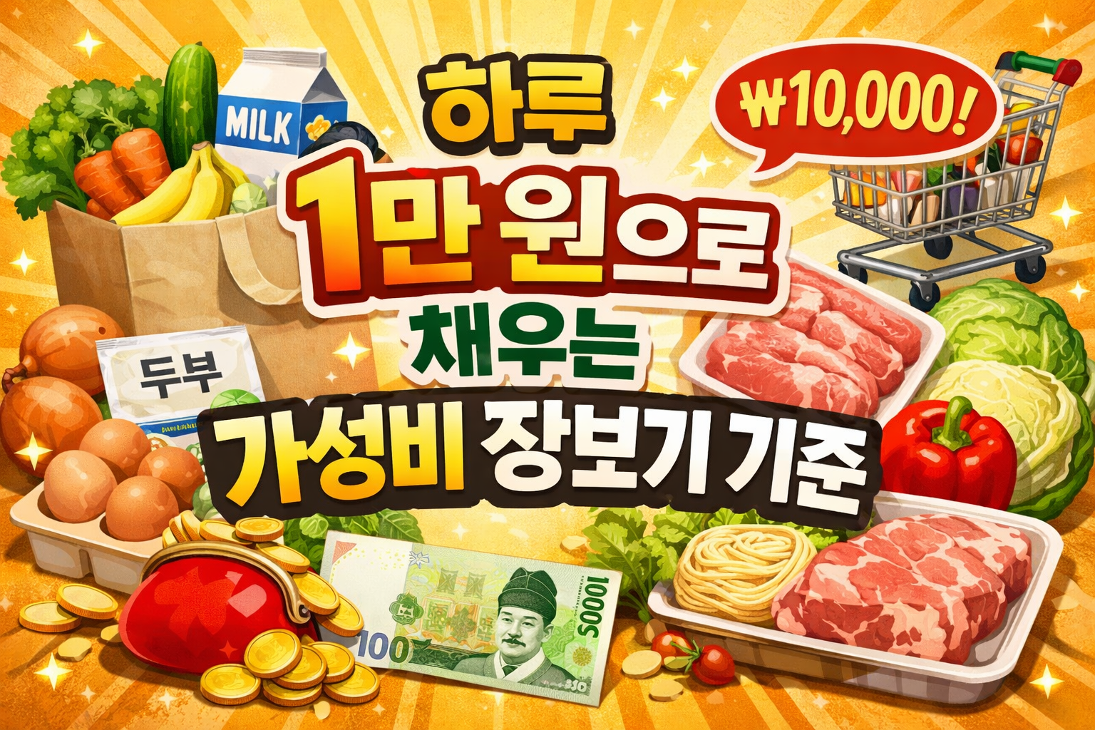 자취생 단백질 식단 하루 1만 원 가성비 장보기 기준 일러스트 썸네일