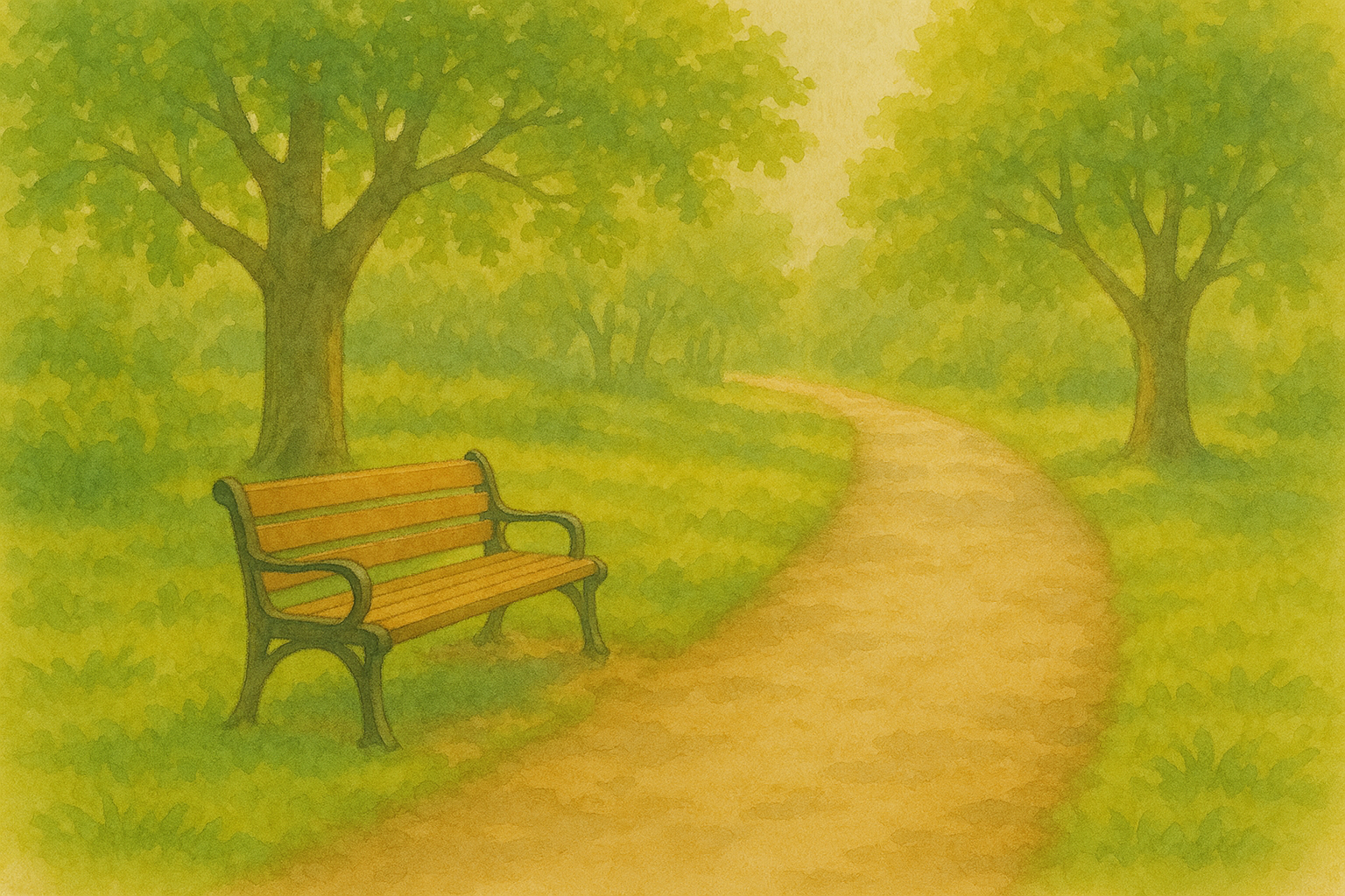 따스한 햇살 속 공원 산책로