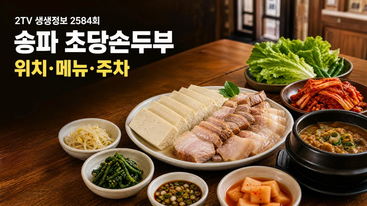 2TV 생생정보 송파 초당손두부 두부김치보쌈과 주차 정보를 정리한 대표 이미지