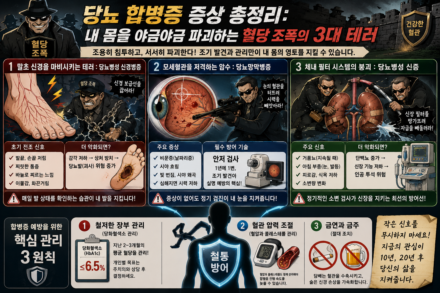 당뇨 합병증 증상과 예방법을 설명하는 인포그래픽