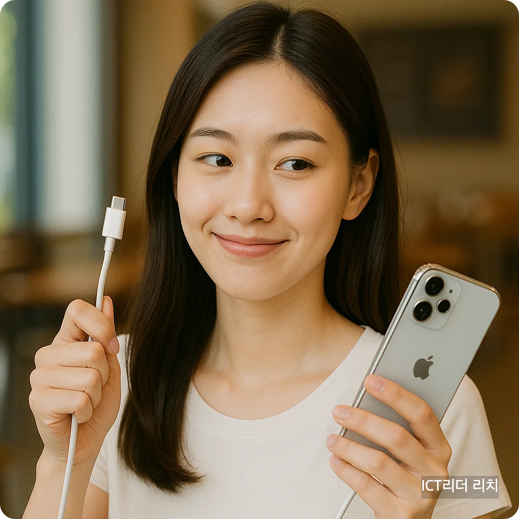 카페에서 스마트폰 충전기를 바라보며 망설이는 20대 여성, Choicejacking&middot;Juicejacking 보안 위험을 상징하는 대표 썸네일