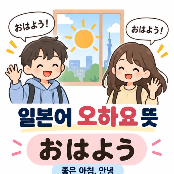 일본어 오하요 뜻과 おはよう 글자를 함께 보여주는 아침 인사 이미지