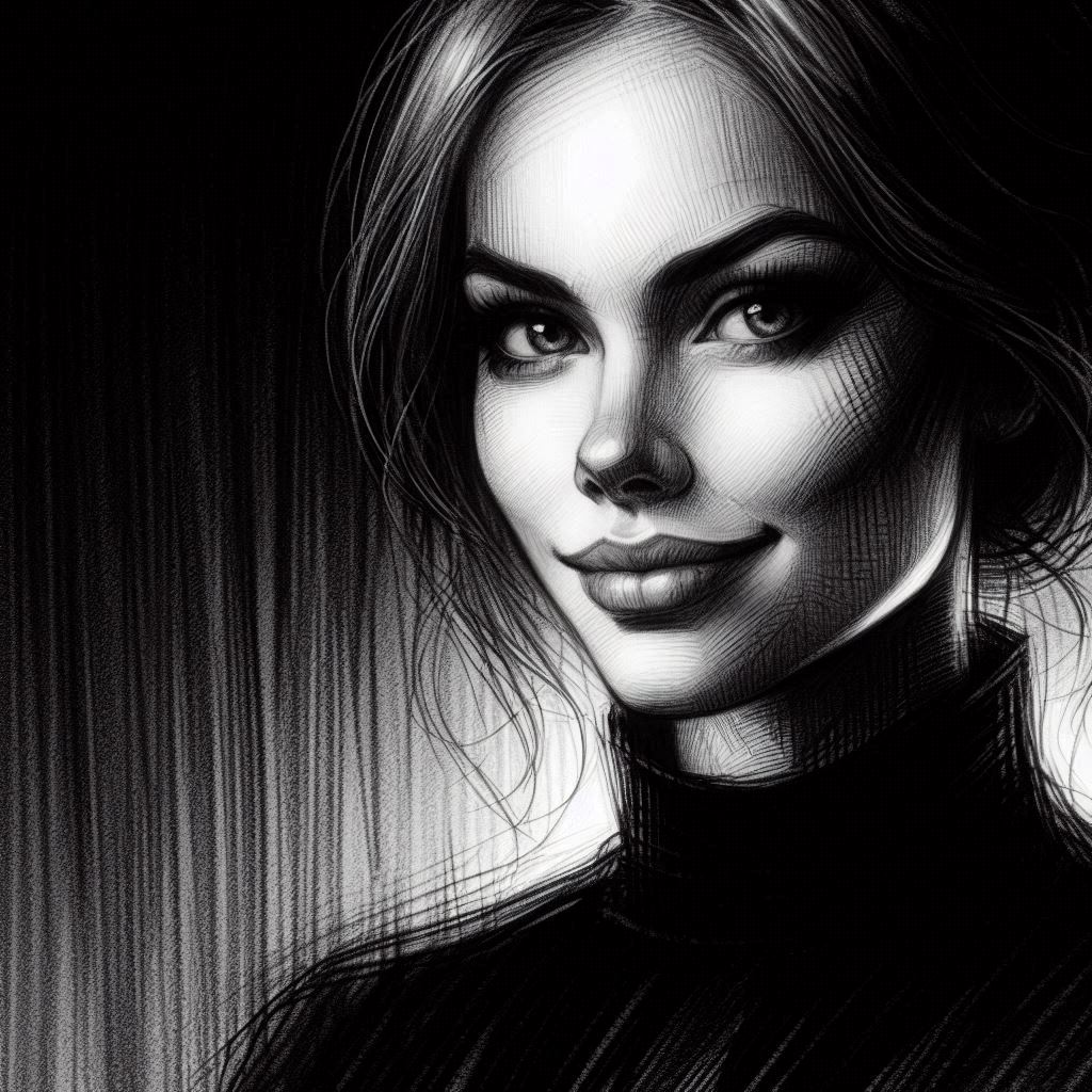 스푸마토 기법으로 그린 신비로운 미소의 여성&amp;#44; 키아로스쿠로 명암법&amp;#44; 완벽한 인체 비례3