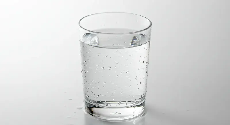 맑은 물방울이 맺힌 투명한 유리컵 속 신선한 식수