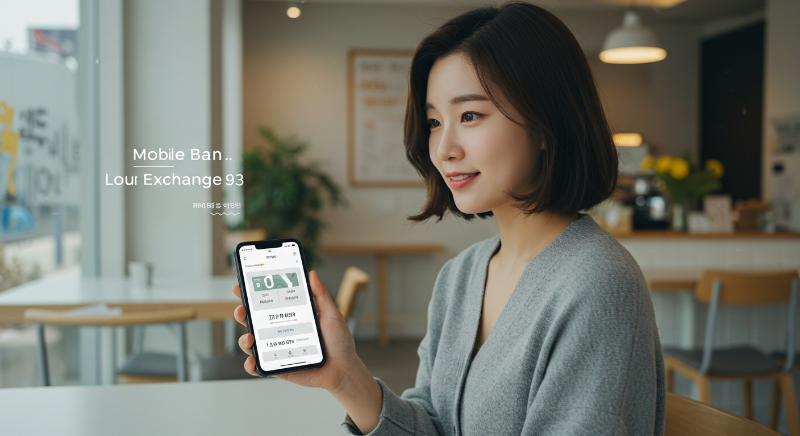 여성이 모바일 뱅킹 앱을 이용해 환전하는 모습