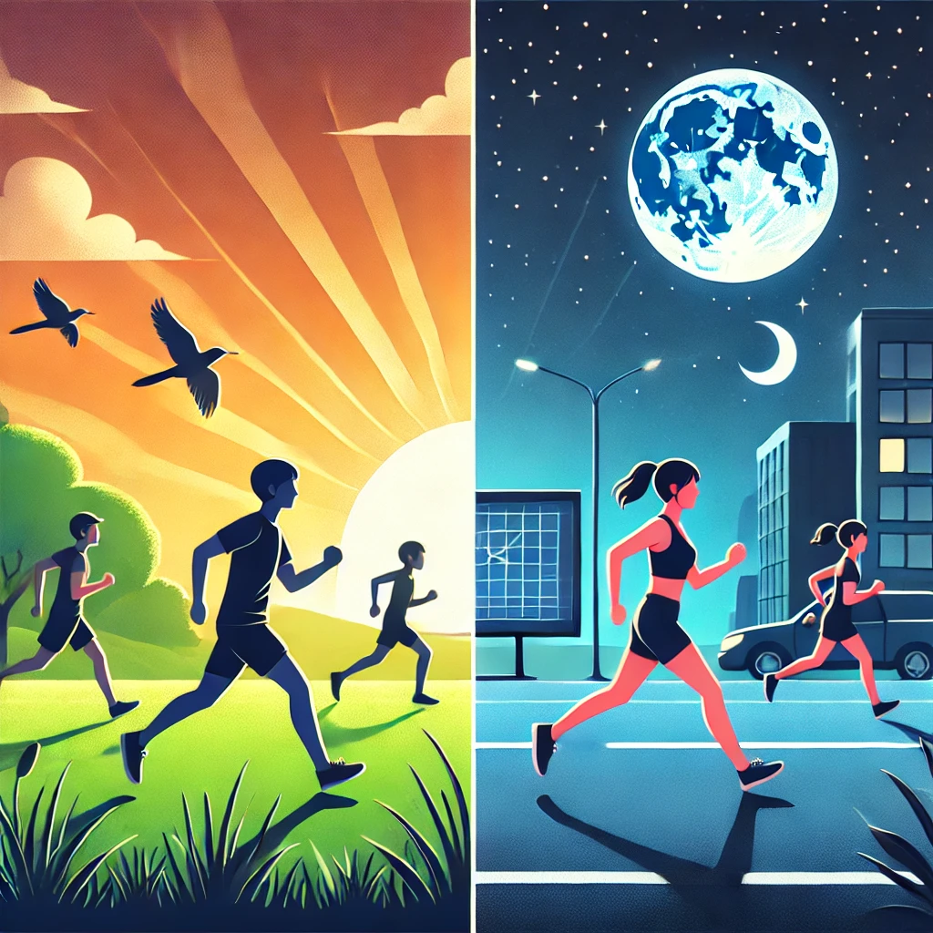 아침운동 저녁운동 일러스트