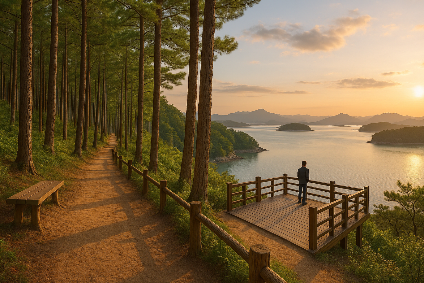 장흥 편백숲 사이 중년 사진