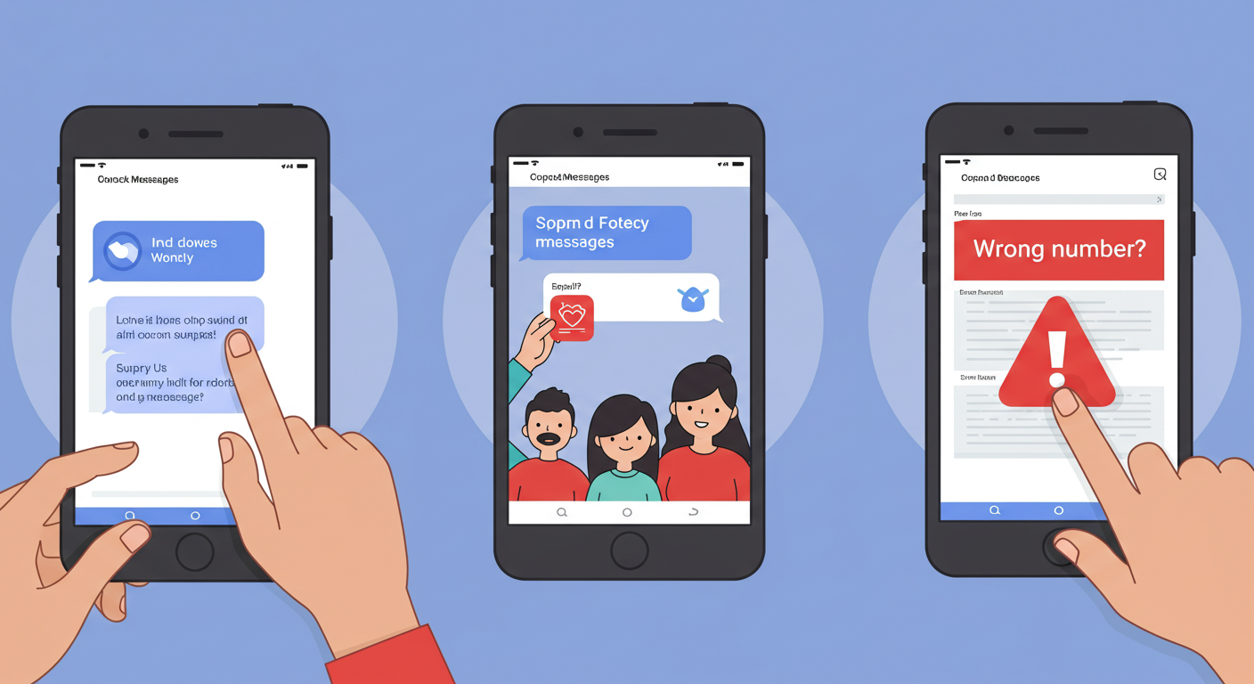 소비쿠폰 문자 미수신의 대표적인 오류 상황 3가지를 나타낸 콜라주