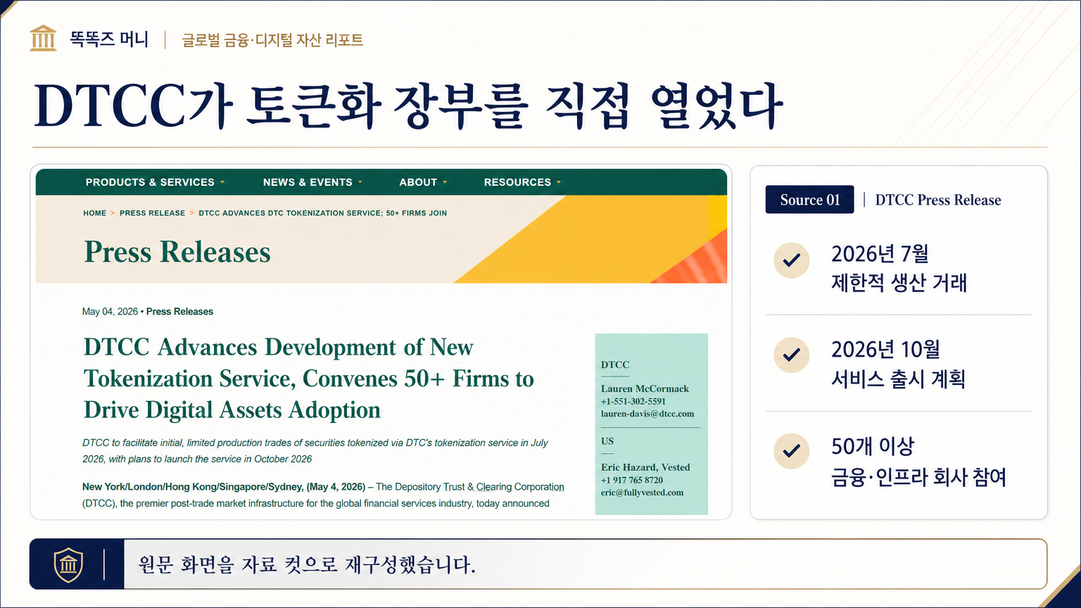 DTCC DTC 토큰화 서비스 발표 자료 컷